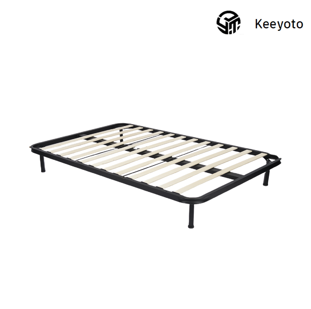 Double size metal bed frame, stable heavy-duty steel slat bed base for couple bedroom, economical double bed support OEM wholesale