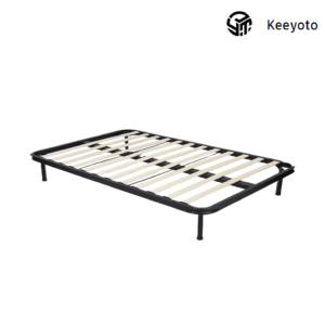 Double size metal bed frame, stable heavy-duty steel slat bed base for couple bedroom, economical double bed support OEM wholesale