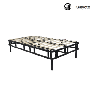 Detachable hotel metal bed frame with wood slats, commercial heavy-duty steel bed base, breathable wood slat hotel bed support for engineering OEM wholesale