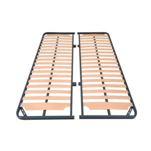 Assembled beech wood slat base with grid kraft paper, easy-install mute wear-resistant bed slat frame, sturdy steel support for mattress factory OEM wholesale